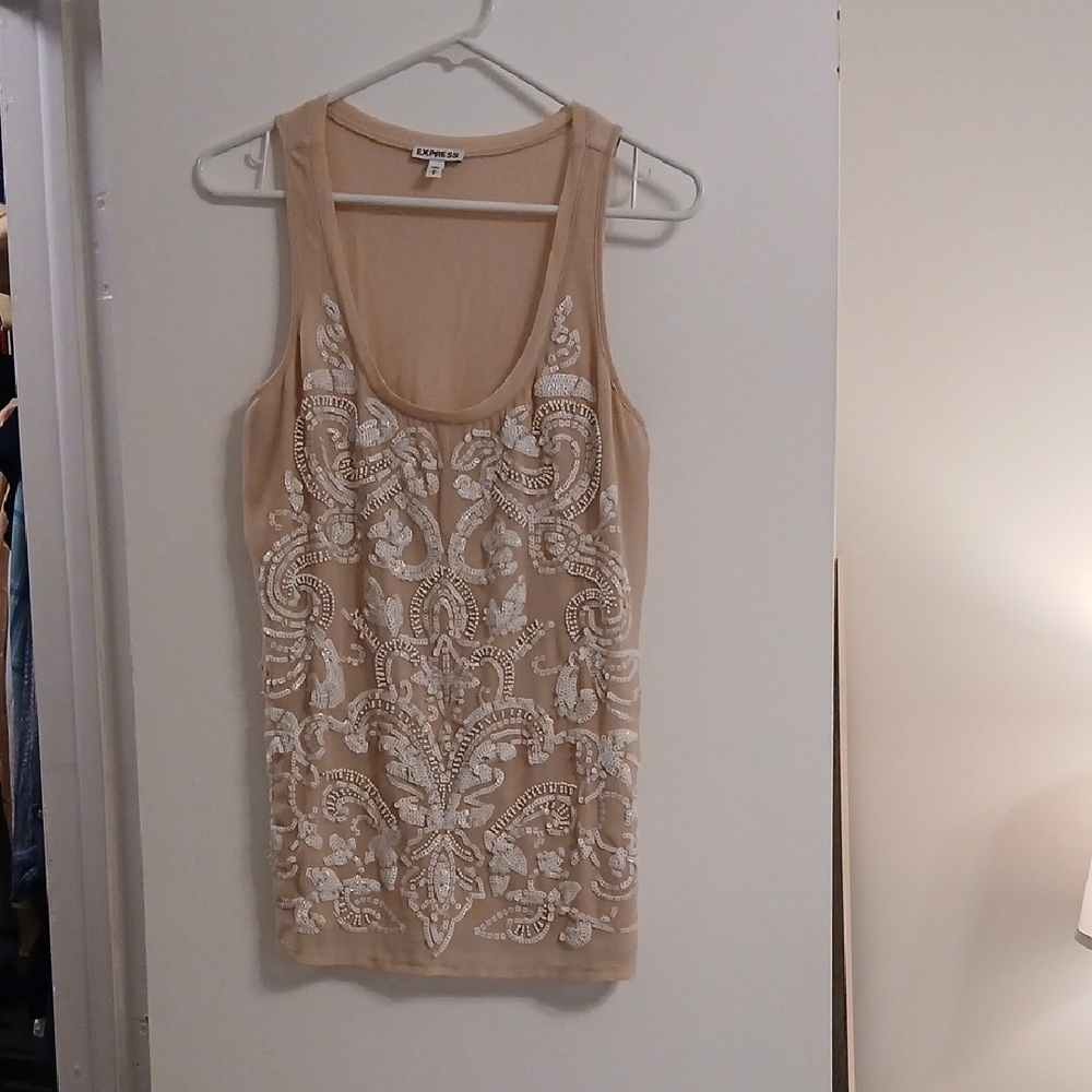 Express Beige Embroidered Tank Top